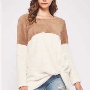 Color Block Mocha/Ivory Fuzzy Sweater
